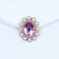 20x25mm oval rhinestone alloy button with pink acrylic diamond and pearl frame DIY craft supply. - Light Pink