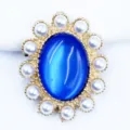 Alloy blue cat-eye pearl oval flower DIY hair accessory shoe charm craft material. - Sapphire Blue