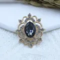 Alloy hollow gemstone rhinestone pendant DIY vintage jewelry accessory craft component - Gray