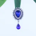 Pendentif strass cristal argent alliage vintage 55x33mm accessoire cheveux DIY - Bleu Saphir