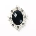 Rhombus alloy lace acrylic rhinestone button, black center stone DIY clothing luggage accessory. - Silver Base - Black