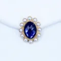 20x25mm Pearl Sunflower Oval Acrylic Alloy Rhinestone Buckle DIY Badge Holder Decor - Navy Blue