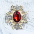 Aleación dorada estrás cristal rojo botón flor DIY accesorio de ropa joyería manual. - Rojo Brillante