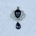 Alloy Crown Teardrop Pendant DIY Accessory Silver Rhinestone Black Crystal Brooch Craft Part - Gray