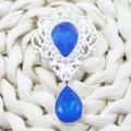 Silver hollow shield pendant with blue crystal teardrop DIY jewelry clothing accessory item - Sapphire Blue