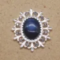 Oval hollow alloy rhinestone resin cat eye decorative buckle DIY accessories for clothes and shoes. - Navy Blue