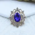 Gold alloy hollow gemstone flower rhinestone pendant DIY handmade hair jewelry accessory material - Sapphire Blue