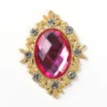 Oval pink rhinestone alloy button gold craft diy accessory for shoes bags hair decoration - Gold Base Plum Red