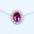 20x25mm Oval Sunflower Pearl Rhinestone Alloy Button DIY Badge Craft Decor Material - Rose Red