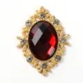 Oval red gemstone alloy rhinestone button DIY accessory for shoes bags clothing hair clips. - Gold Base Deep Red