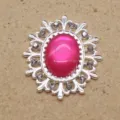 Oval hollow alloy rhinestone resin cat eye decorative button DIY hair accessories craft supplies. - Rose Red