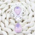 Silver hollow shield pendant charm metal alloy rhinestone flower base DIY hair clothing accessory - Light Pink