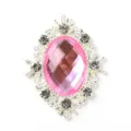 Pink oval acrylic rhinestone alloy button, silver lace DIY accessory for shoes bags hair bows. - Silver Base - Light Pink