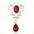 Silver alloy crown pendant with red rhinestones DIY jewelry accessory crafting charm. - Dark Red