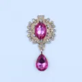 Alloy floral rhinestone brooch finding pendant, 25x46mm pink crystal DIY accessories. - Rose Red