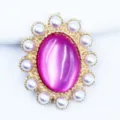 DIY alloy pearl cat eye oval flower button accessories for handmade bridal hair or shoes. - Plum Red