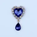 Gold-tone alloy heart rhinestone charm blue crystal teardrop pendant DIY jewelry accessory - Navy Blue