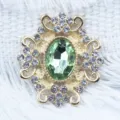 Botón de flor de pedrería verde de aleación de oro vintage accesorio de joyería DIY - Verde claro