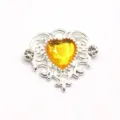 Heart-shaped rhinestone alloy DIY jewelry accessory, exquisite carved base with yellow stone. - Golden