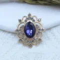 Gold alloy hollow gemstone flower rhinestone pendant DIY jewelry accessory craft material. - Navy Blue
