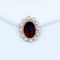 Oval pearl sunflower alloy rhinestone badge tray, red acrylic gem DIY decorative material. - Dark Red