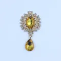 Vintage alloy rhinestone brooch DIY clothing accessory oval crystal badge tray material - Golden