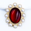 Alloy pearl cat-eye oval flower button DIY bridal headwear fan crocs shoe accessories - Dark Red