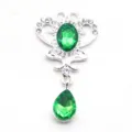 Silver alloy crown green gemstone teardrop pendant DIY jewelry fashion accessory part - Dark Green