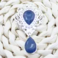 Silver hollow shield pendant with dark blue rhinestone DIY jewelry accessory 48x26mm - Navy Blue
