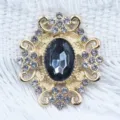 Vintage gold alloy rhinestone oval acrylic flower base DIY apparel accessory jewelry finding - Gray