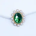 Pearl Sunflower Oval Acrylic Alloy Rhinestone Button DIY Badge Holder Green Gemstone - Dark Green