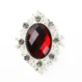 Oval red rhinestone alloy button DIY hair accessory shoe clothing craft embellishment - Silver Base - Dark Red