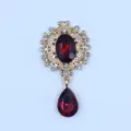 Vintage Red Rhinestone Alloy Brooch Badge Tray DIY Craft Fashion Accessory Gemstone Pin - Dark Red