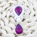 Silver hollow shield rhinestone pendant DIY hair clothing accessory metal alloy crystal charm. - Plum Red
