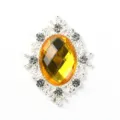 Yellow oval rhinestone alloy button, DIY craft accessory for shoes, bags and garments. - Silver Base - Golden Yellow
