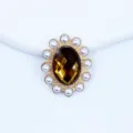 20x25mm Pearl Flower Alloy Rhinestone Button DIY Craft Accessory Amber Acrylic Center - Dark Coffee