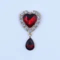 Golden heart rhinestone alloy charm with red crystal dangle DIY fashion jewelry accessory. - Dark Red