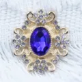 Vintage gold rhinestone flower DIY accessory, dark blue gem pendant for apparel craft 1pc - Sapphire Blue