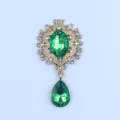 25x46mm Gold Tone Alloy Green Crystal Rhinestone Flower Brooch Pendant DIY Jewelry Accessory - Dark Green