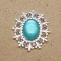 Oval alloy flower base with blue resin cat eye and rhinestones DIY fashion accessory sku - Lake Blue