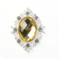 Diamond shaped alloy lace acrylic rhinestone flower button for DIY shoes bags hair accessories - Silver Base - Light Coffee