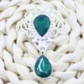 Silver hollow shield pendant charm with dark green rhinestone DIY hair accessory 48x26mm - Dark Green