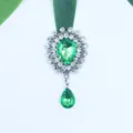 Pendentif goutte strass vert en alliage argent antique vintage accessoire bijoux - Vert foncé