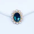 Green Oval Rhinestone Pearl Alloy DIY Decorative Button Craft Accessory 20x25mm Variant - Cyan