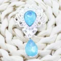 Silver hollow shield alloy pendant with light blue teardrop crystal DIY accessory. - Lake Blue
