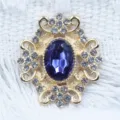 Gold alloy rhinestone flower DIY button acrylic blue stone craft accessory 28x32mm - Navy Blue