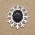 Oval alloy rhinestone decorative button, silver filigree frame with black stone for DIY. - Black