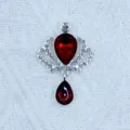 Alloy crown teardrop DIY accessory, red crystal brooch hairpin craft material pendant - Dark Red
