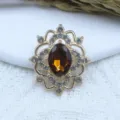 Vintage gold alloy hollow rhinestone pendant DIY jewelry accessory hair craft material. - Dark Coffee
