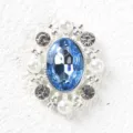 Hebilla de boton decorativa de aleacion de perlas y strass azules ovaladas para ropa y zapatos. - Azul claro